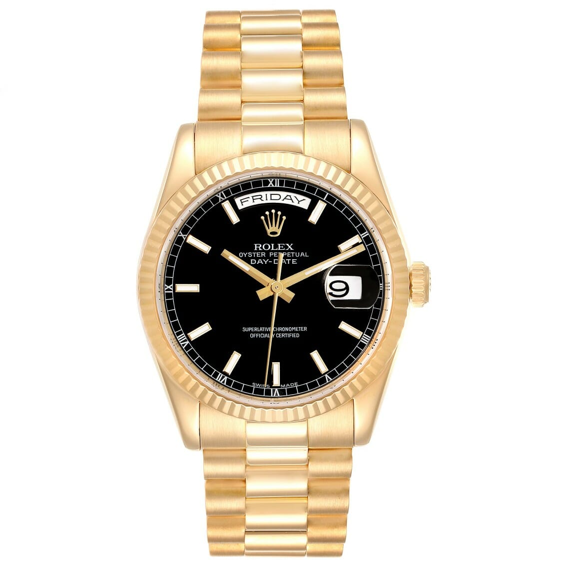 Rolex President Day-Date Black Dial Yellow Gold Watch 118238 Box Papers Saudi Arabia