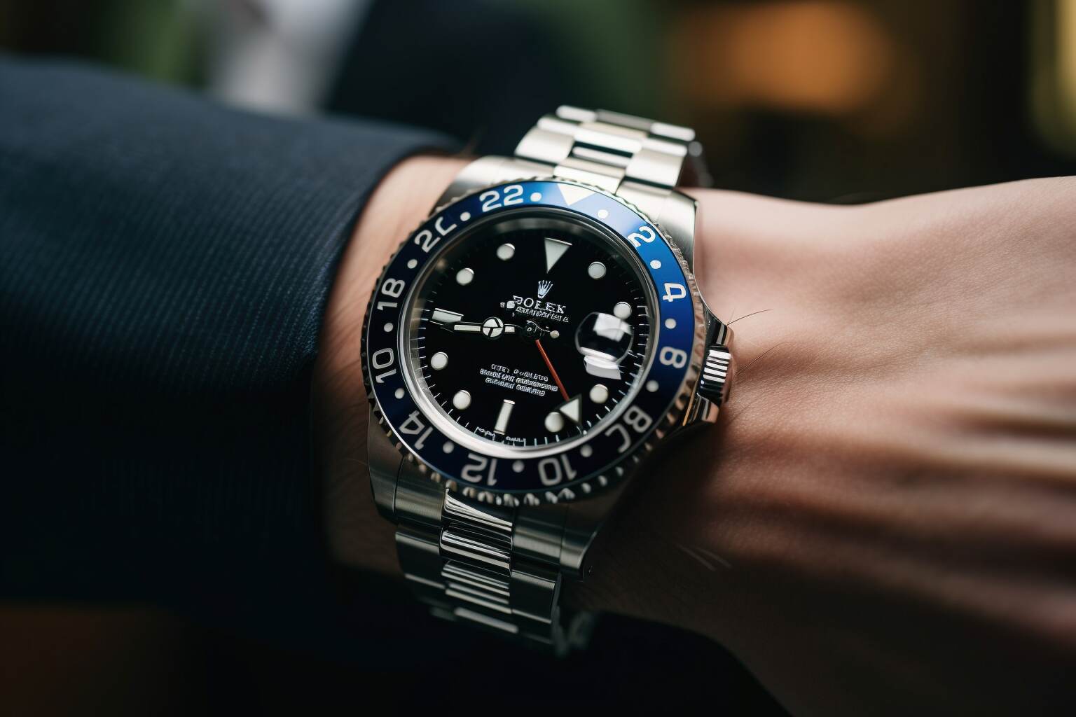 GMT Master watch on the wrist of a traveler