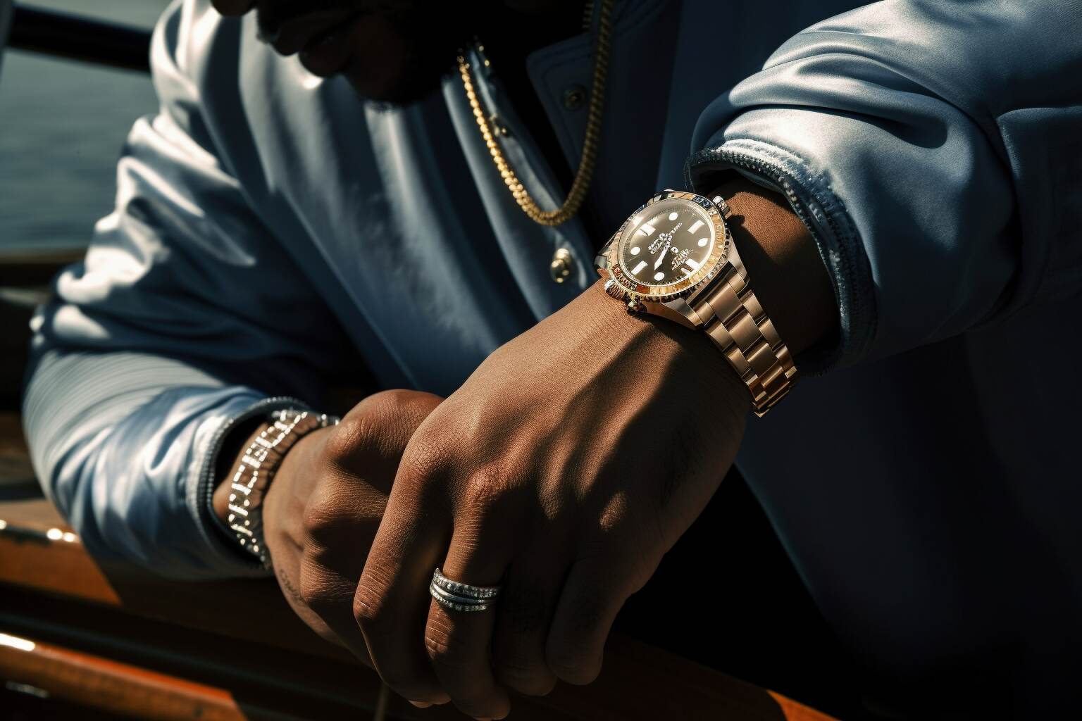 Kanye West wearing his gold Yachtmaster