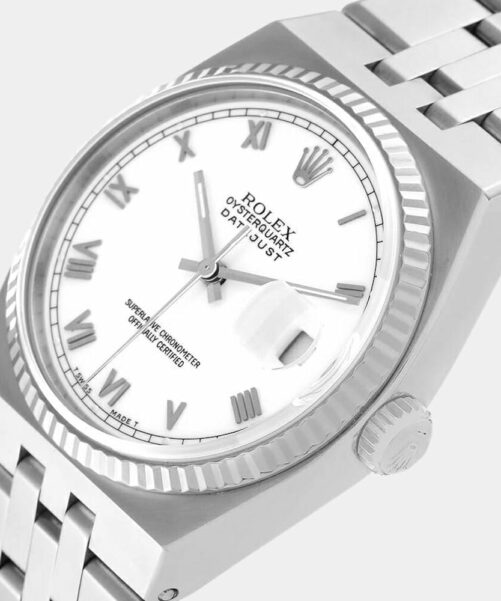 Rolex White Steel Oysterquartz Datejust 17014 Men's Watch