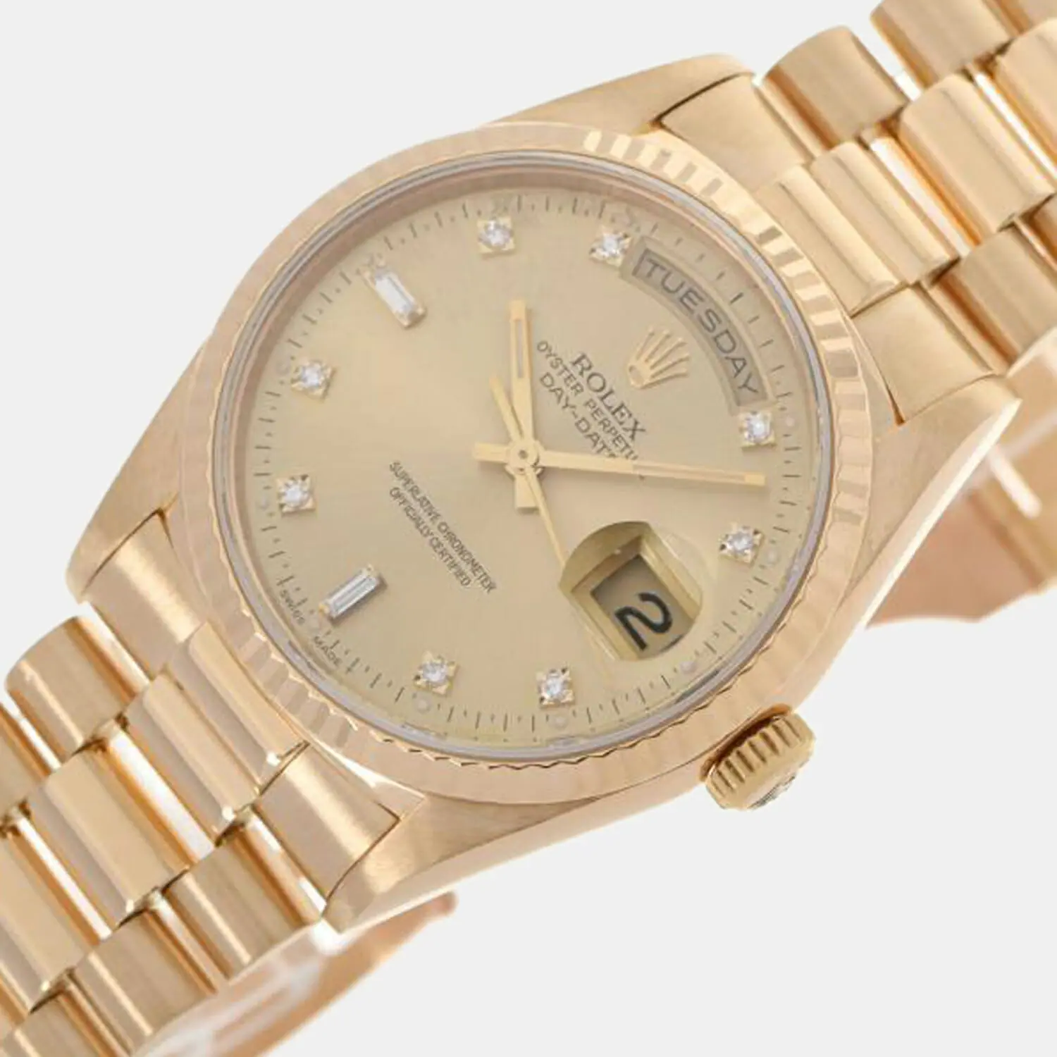 Rolex 18k Gold Champagne Diamond Day-Date Watch - Men's 36mm