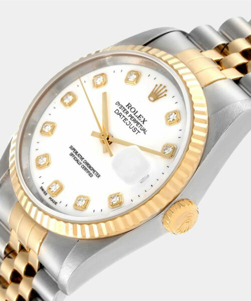Rolex White Diamond Datejust 16233 Men's Wristwatch 36mm.