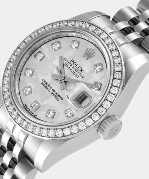 Silver and diamond Rolex Datejust watch for women