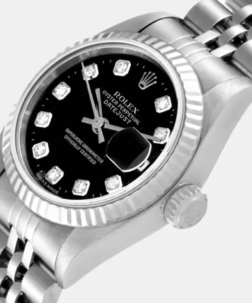 Rolex Black Diamond Datejust Women's Wristwatch