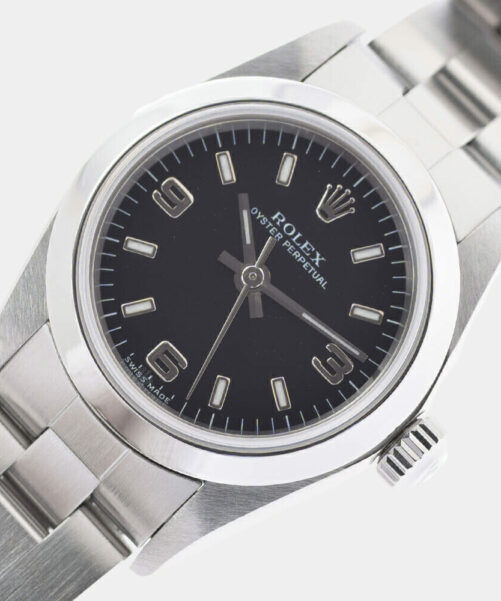 ساعة يد نسائية رولكس سوداء فولاذية أوتوماتيكية