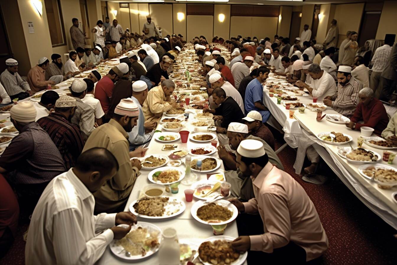 A group of Muslims breaking their fast during Ramadan
