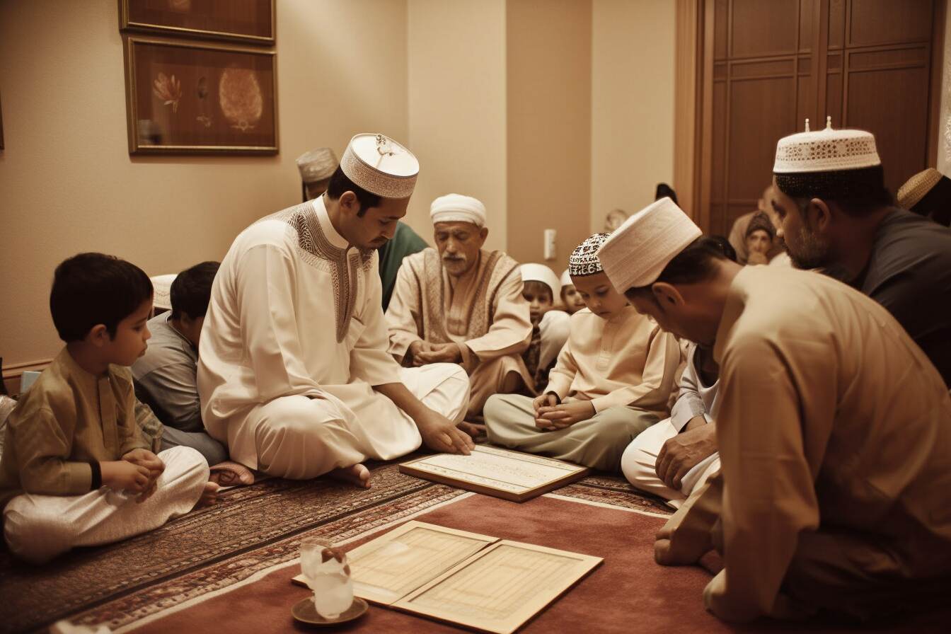 Muslim family gathering for prayer