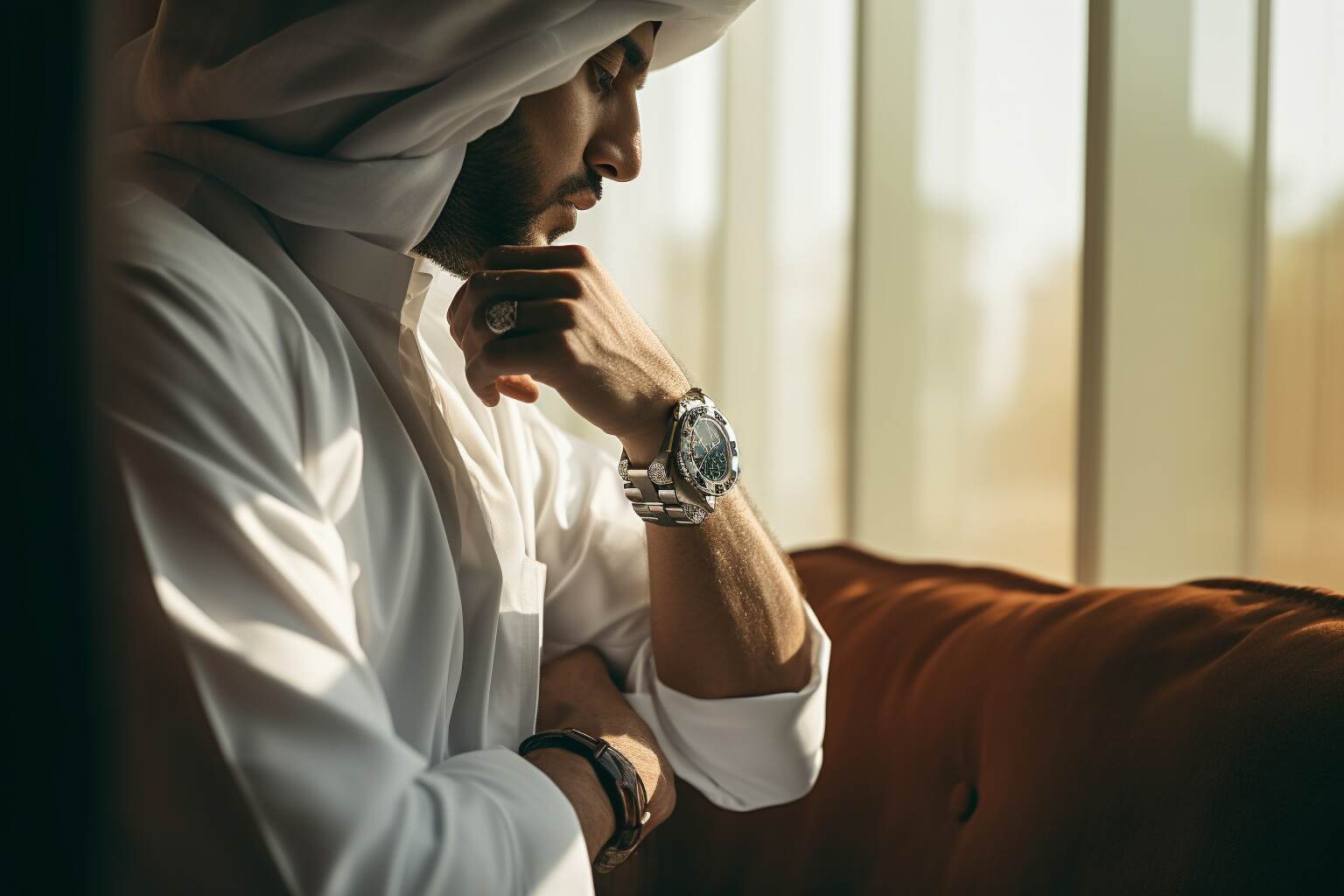 Shiekh dress wearing a Rolex yacht master