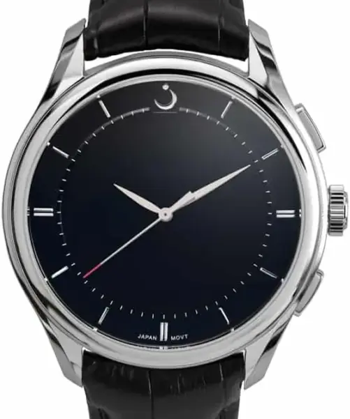 **Title**: Al-Fajr Black Dial Leather Dress Watch