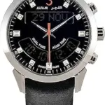 **Title:** Al-Fajr Swiss Automatic Analog-Digital Black Leather Watch