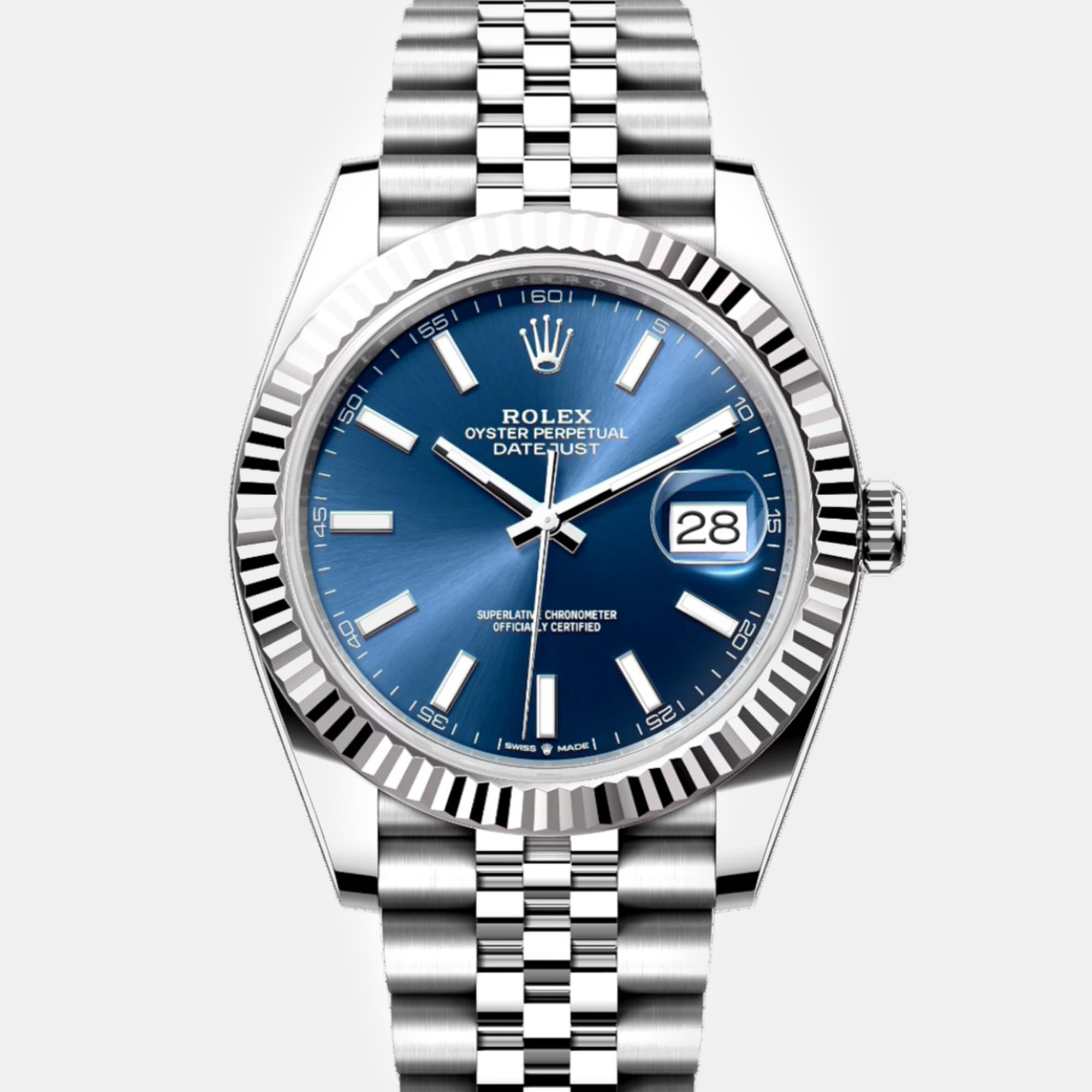 Rolex Datejust 41 Blue Dial, Fluted Bezel in Oystersteel & White Gold