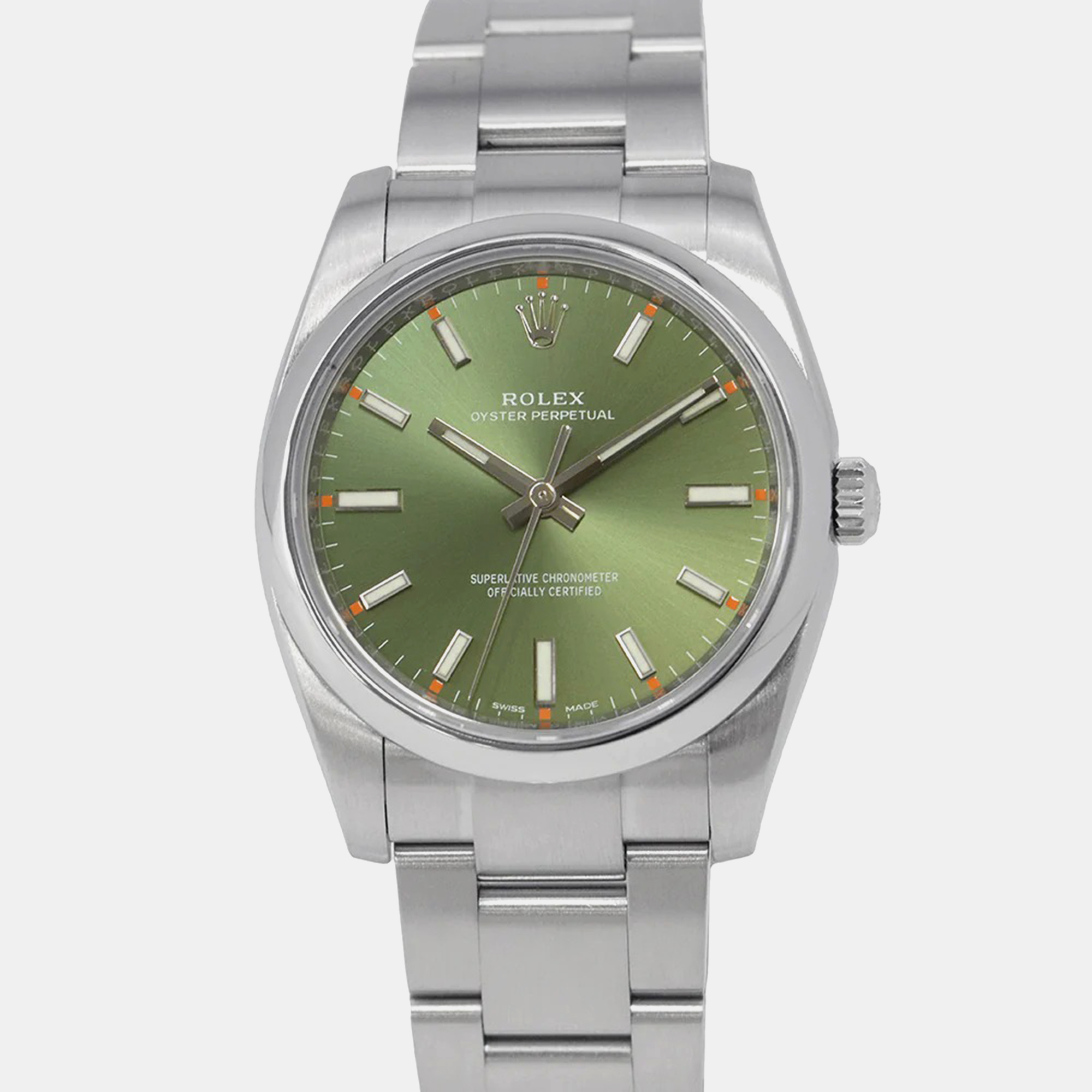 Rolex Oyster Perpetual 34 114200 in Oystersteel with Olive Green Dial