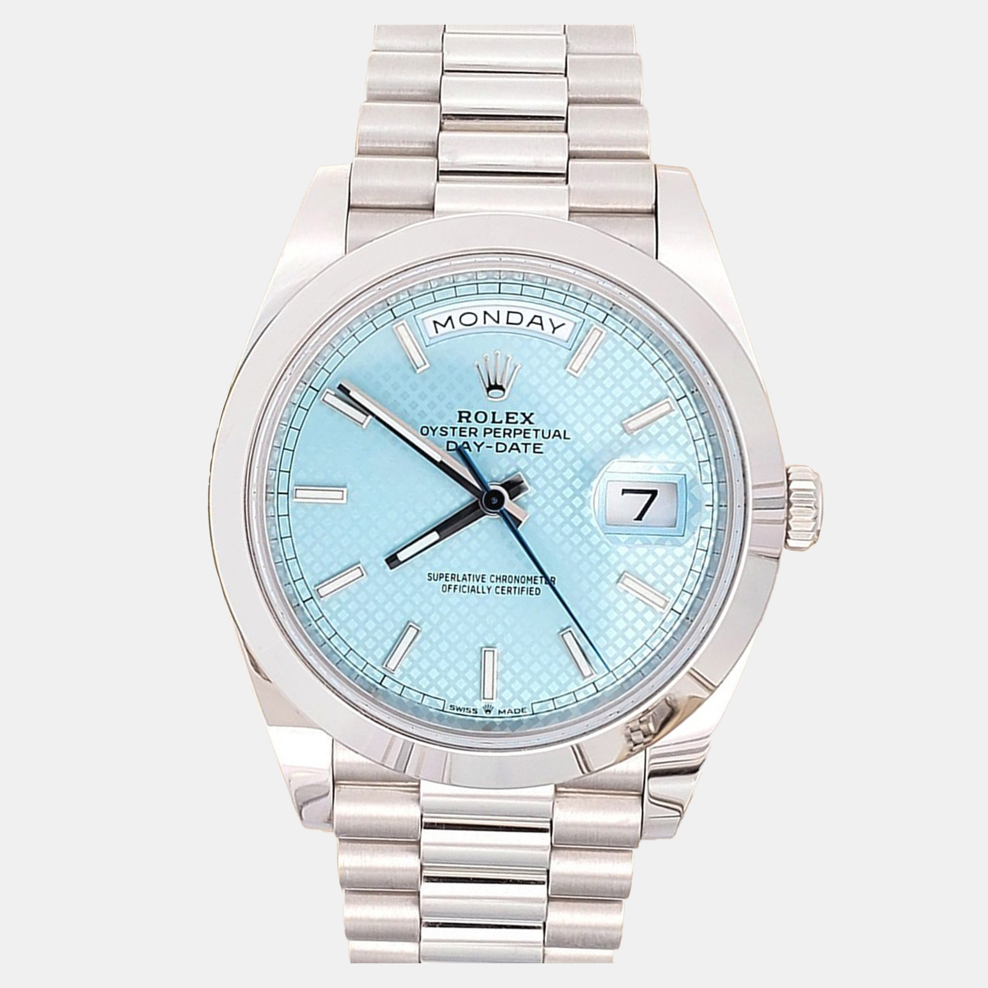 Rolex Day-Date 40 218206 Platinum Ice Blue Dial President Bracelet