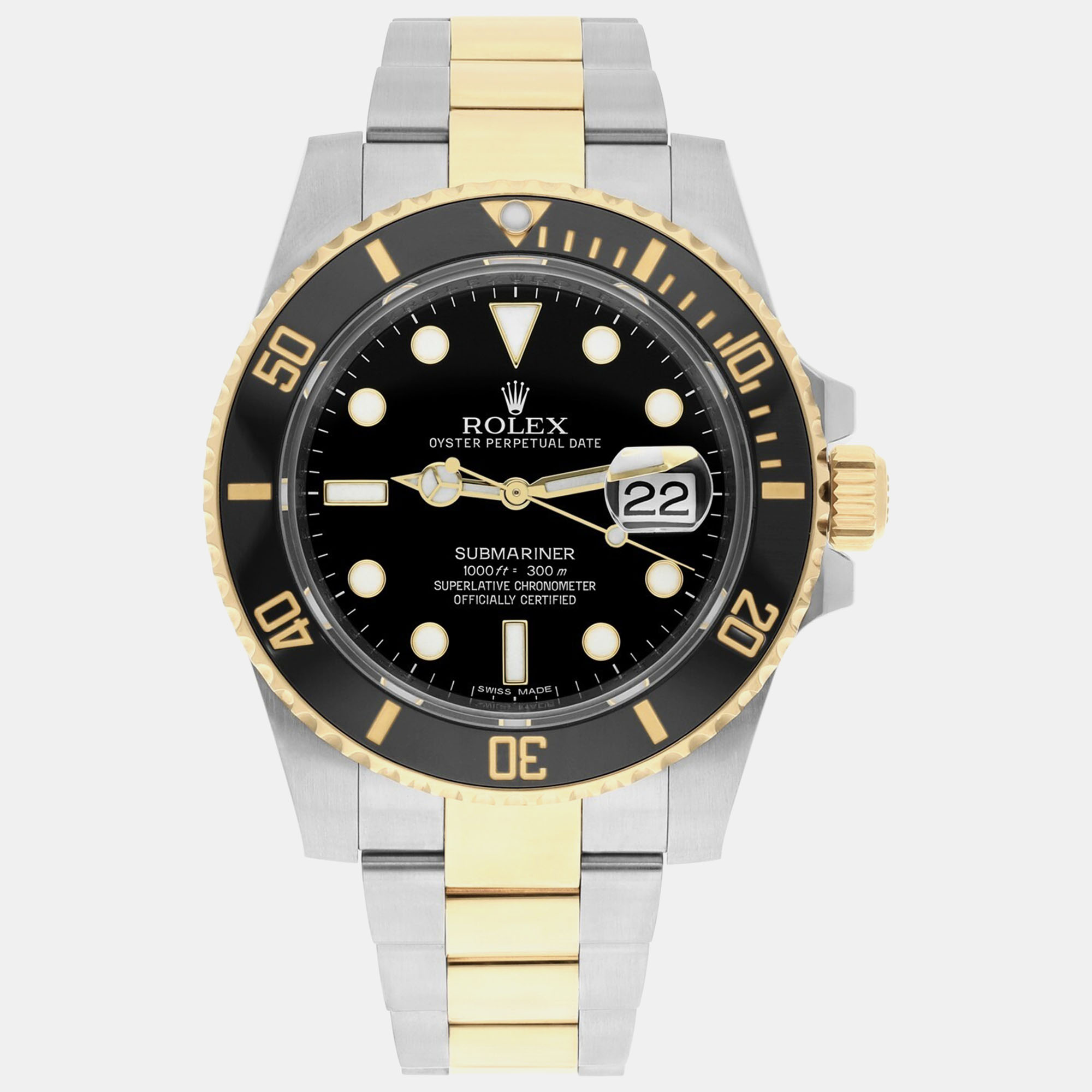 Rolex Submariner 116613LN 18k Yellow Gold Stainless Steel Black Dial Ceramic Bezel 40mm