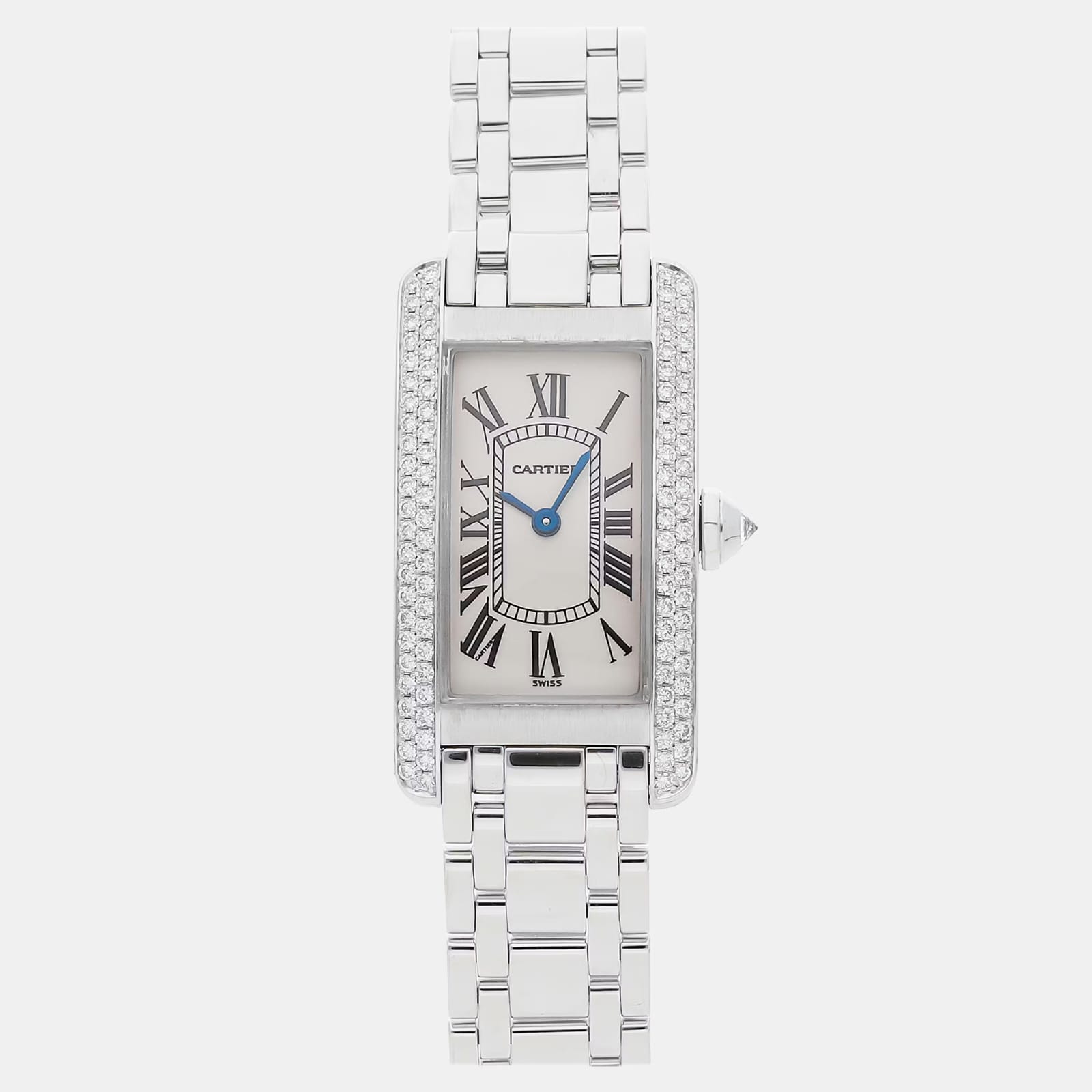 Cartier Tank Americaine WB7018L1 Quartz Silver Dial 18k White Gold Women’s Wristwatch 19mm