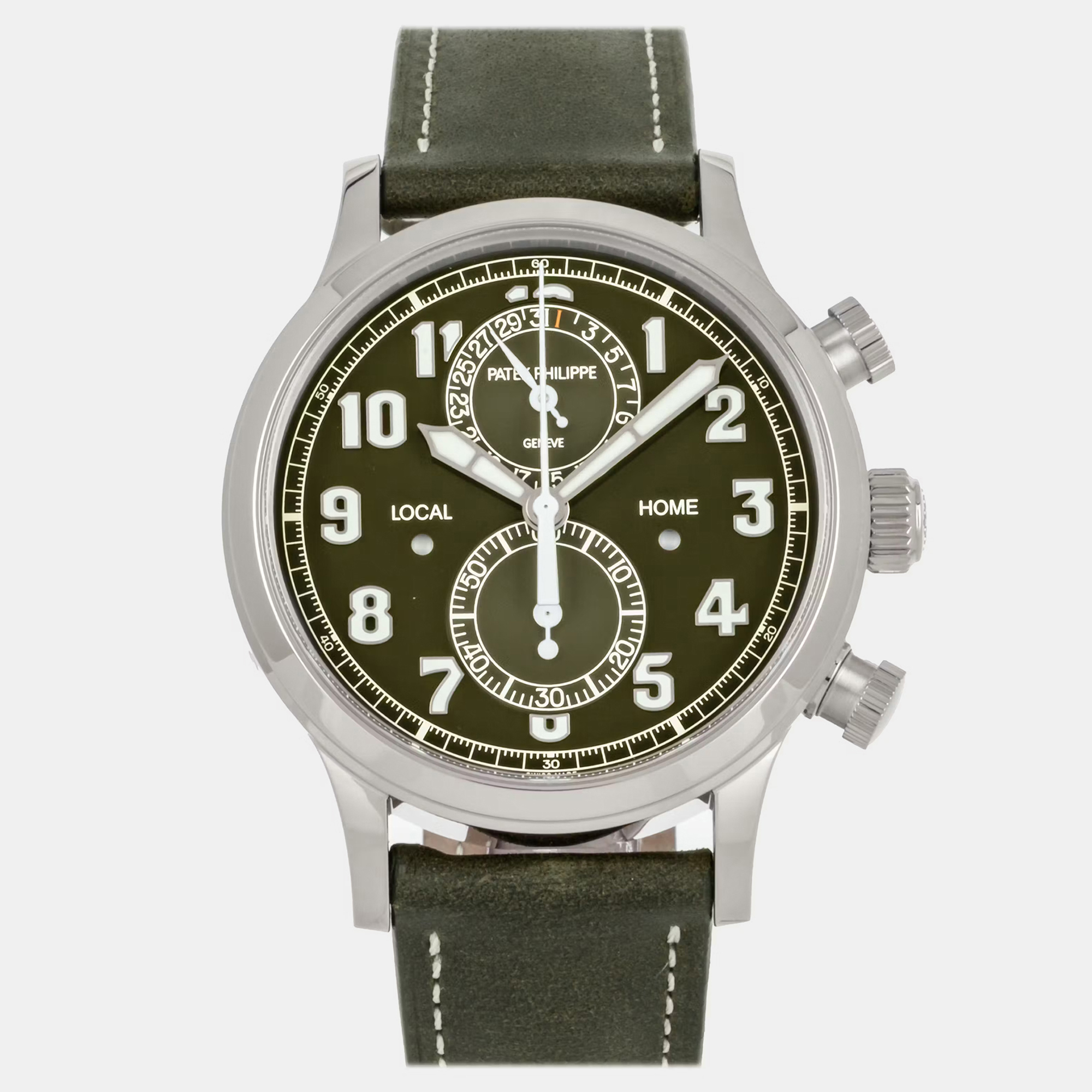 Patek Philippe Calatrava Pilot Travel Time Chronograph 5924G-010 | White Gold Green Dial