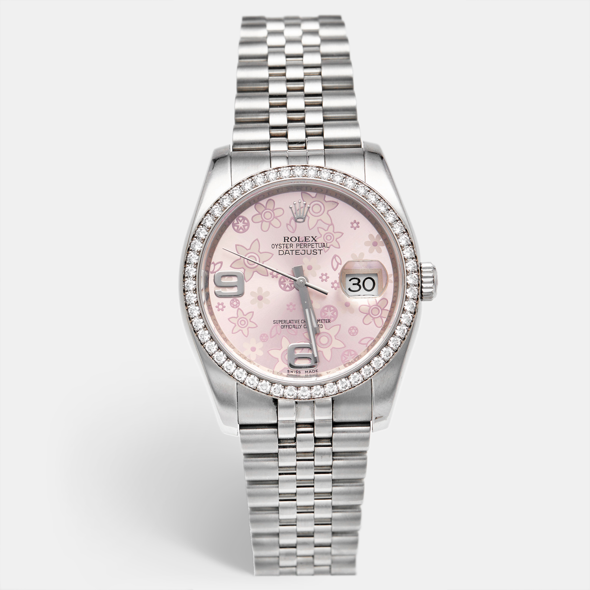 Rolex Datejust 36 116244 Pink Dial Diamond White Gold Steel