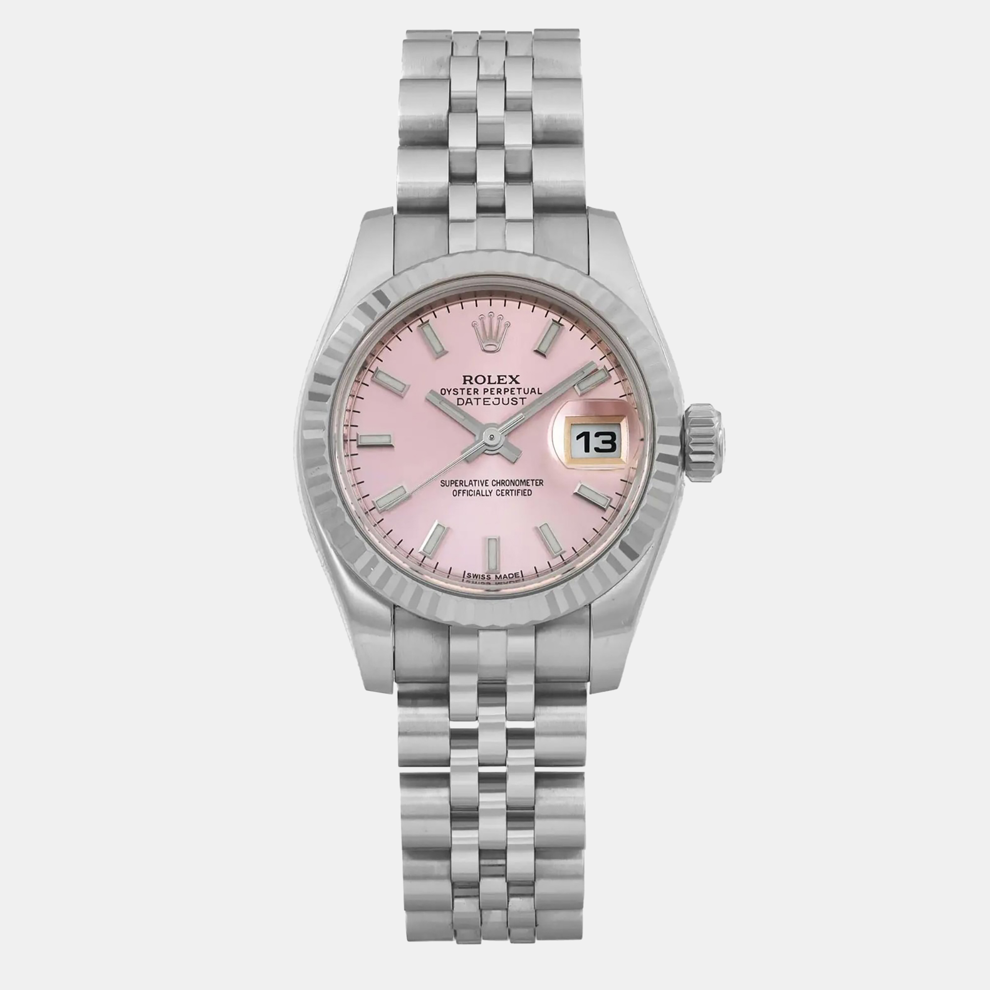 Rolex Datejust 26 179174 Pink Dial White Gold & Steel