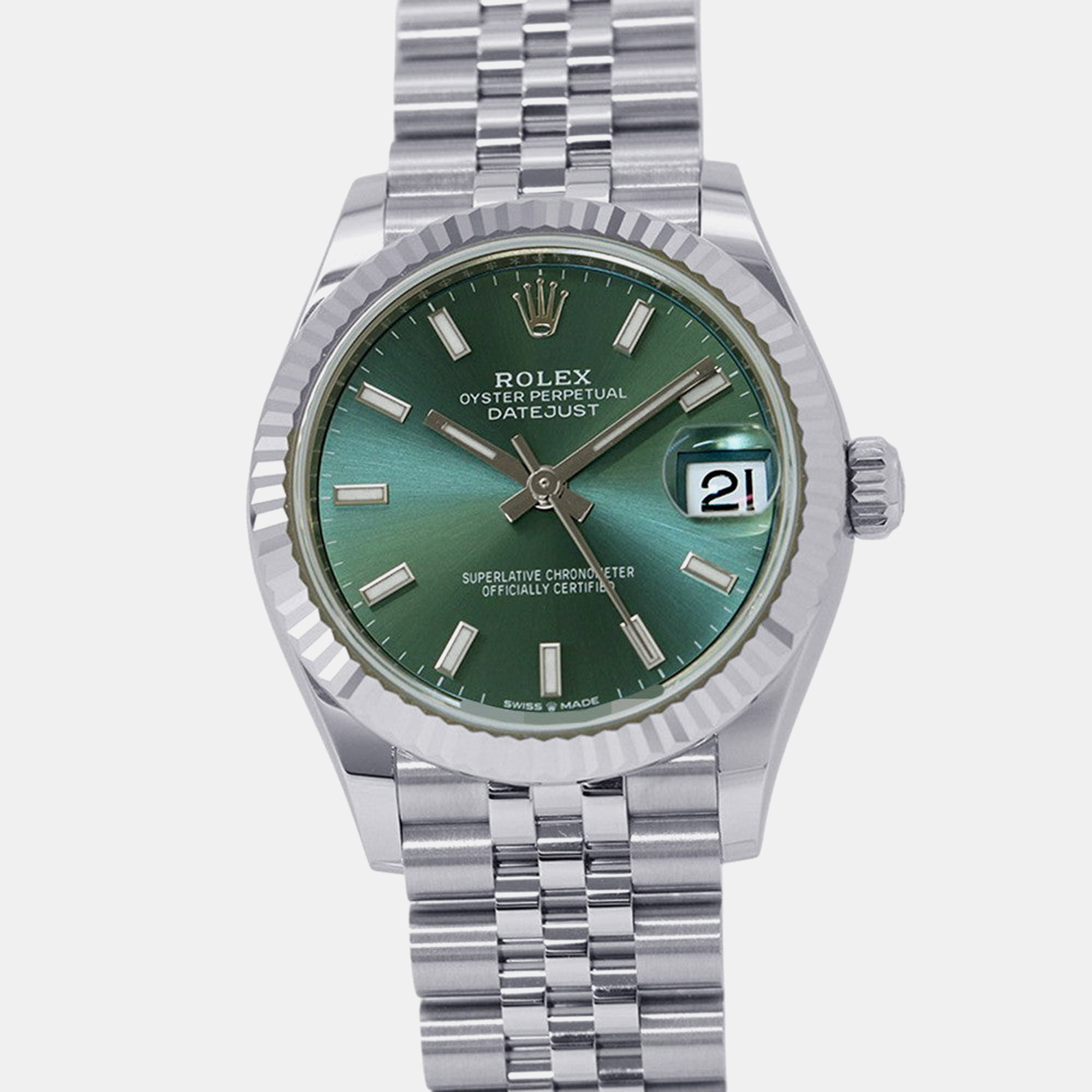 Rolex Datejust 31 278274 Green Dial White Gold Fluted Bezel