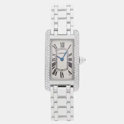 Cartier Tank Americaine WB7018L1 Quartz Silver Dial 18k White Gold Women’s Wristwatch 19mm