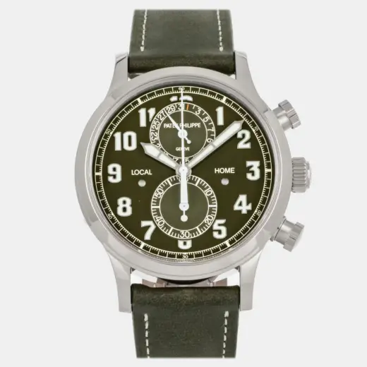 Patek Philippe Calatrava Pilot Travel Time Chronograph 5924G-010 | White Gold Green Dial