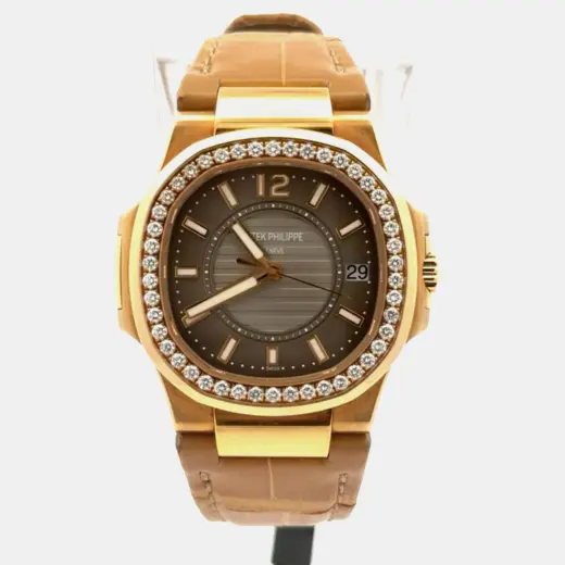 Patek Philippe Nautilus 7010/1R-010 Brown Rose Gold Diamond Quartz Women Wristwatch 32mm