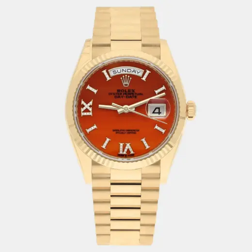 Rolex Day-Date 36 128238 Yellow Gold President Bracelet Orange Dial